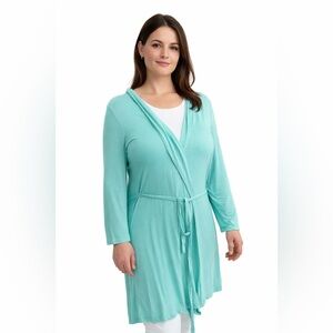 Teal Wrap Cardigan with Tie Belt Soft Lightweight Layer for Day to Night Wear